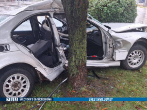 Водитель не справился с управлением и разбил БМВ о дерево: ДТП на бульваре в Бресте